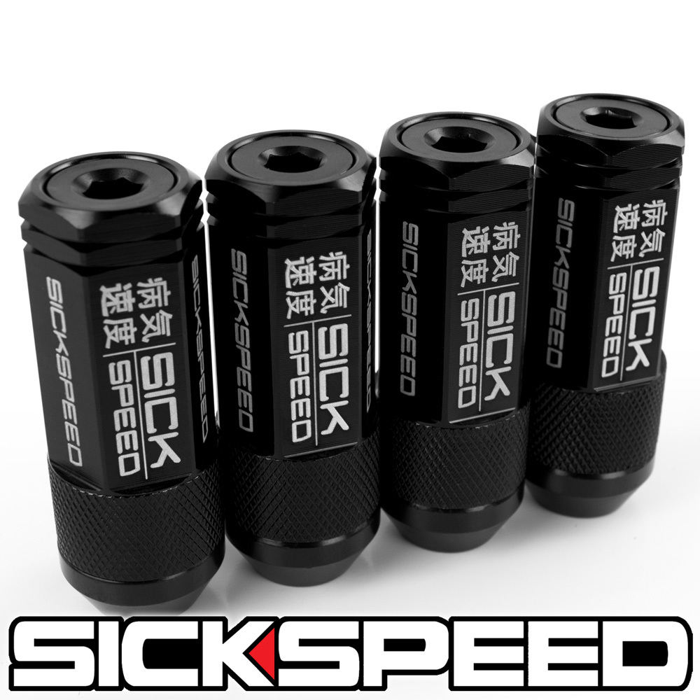 SICKSPEED 4PC BLACK CAPPED ALUMINUM 50MM 3 PC LUG NUTS FOR