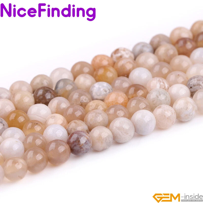 Cuentas sueltas redondas de ágata natural fósil de océano gris para hacer joyas hilo 15" Foto 2 de 4