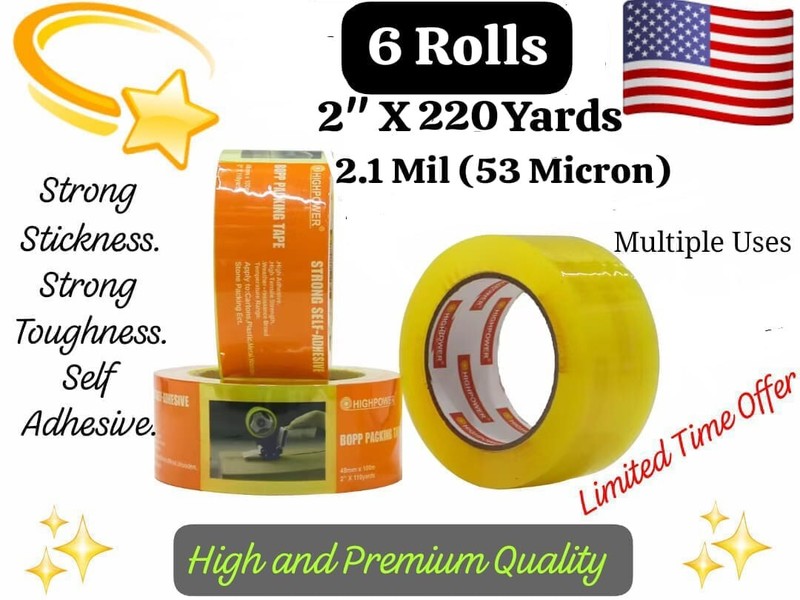 6 Rolls 2.1 Mil X 2" X 220 Yards Strong Carton Sealing Packing Tape Box shipping