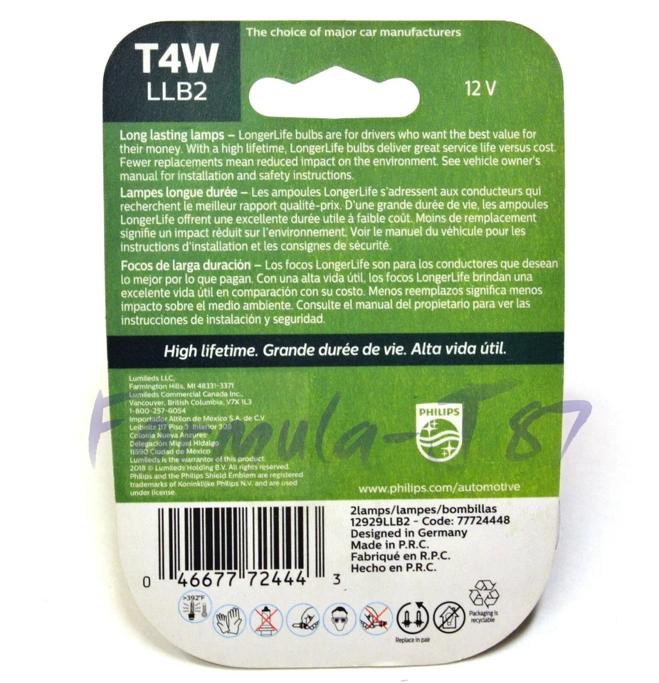 Philips LongerLife BA9s T4W 4W Two Bulbs Interior Map Light Replacement Stock OE - Image 2 of 4