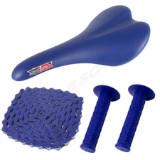 PRO+ PACKAGE DEAL: BICYCLE SEAT GRIPS CHAIN BMX ROAD FIXIE MTB BIKES BLUE
