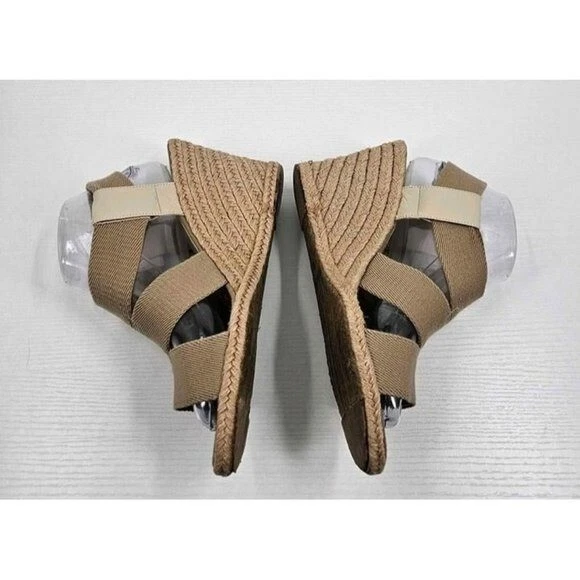 Tahari Espadrille Tan Wedge Sandals Elastic Straps Made in Spain Sz 10 - Image 3 of 4