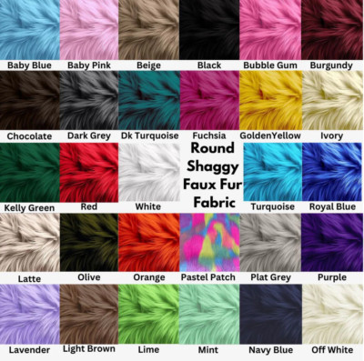 FabricLA Shaggy Faux Fur Fabric | Round Circular Fluffy | Carpet, Mats, Decor