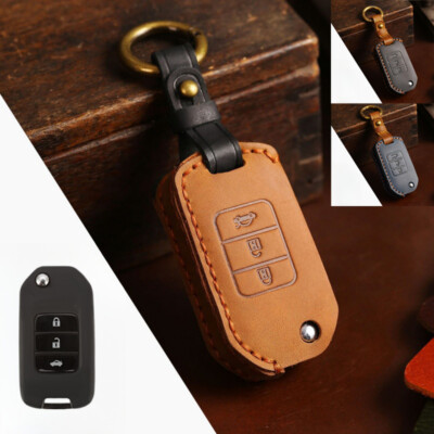 Genuine Leather Car Key Case Cover For Honda Insight CR-V Accord Civic Odyssey