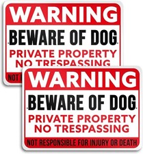 2 PC Beware of Dog Sign - 10 x 7 Aluminum No Trespassing Signs - Private