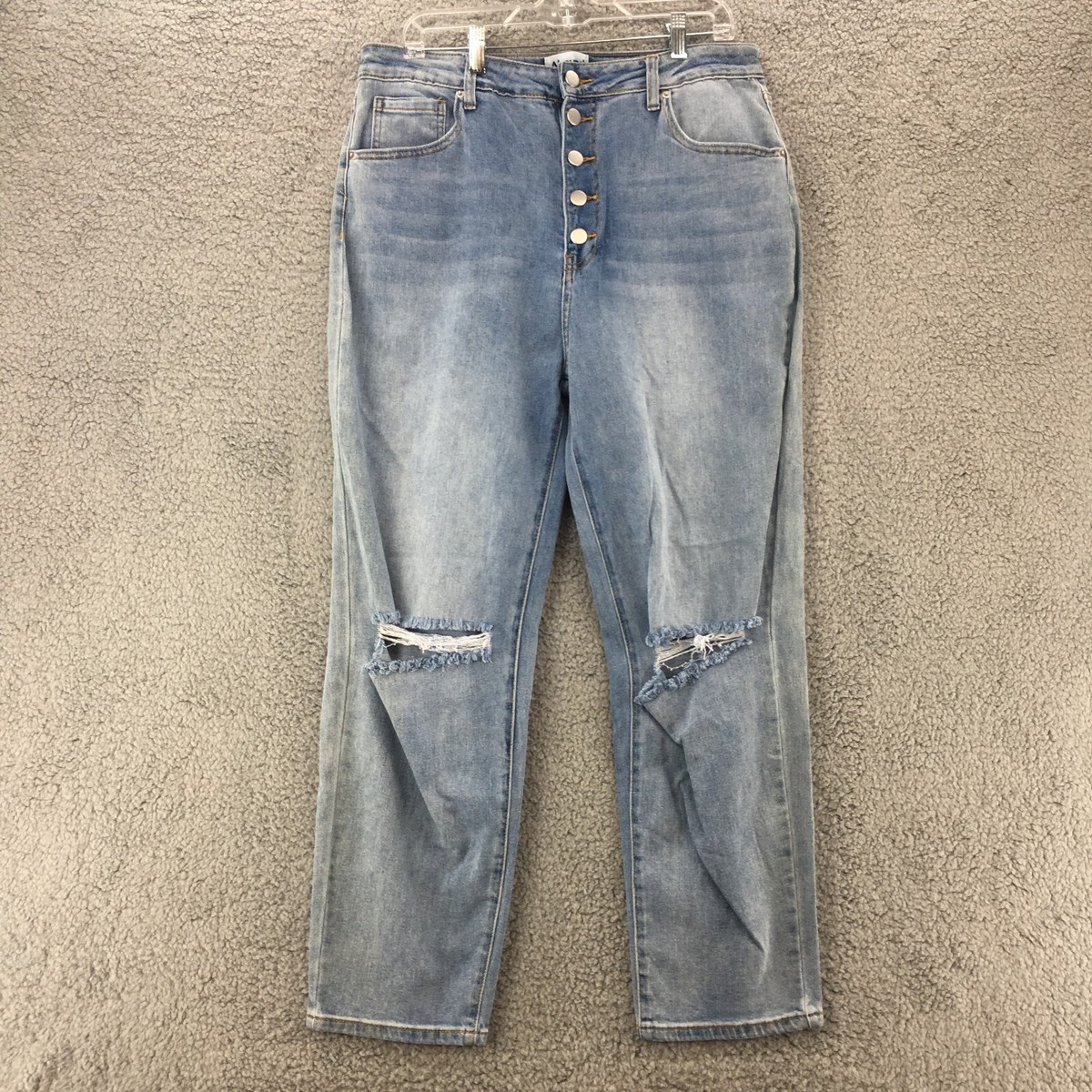 Abound Mom Jeans Womens 32 Blue Light Wash Denim Button Fly Ripped