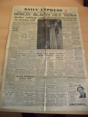 ALTE VINTAGE ORIG WW2 ZEITUNG DAILY EXPRESS 5 FEB 1945 BERLIN BLITZ BOMBARDIERUNG 