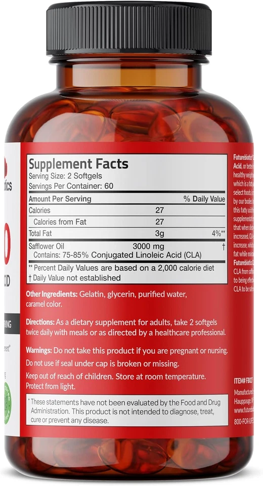 Futurebiotics CLA 3000 ácido linoleico conjugado no estimulante, 120 cápsulas blandas Foto 2 de 4