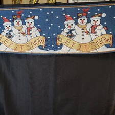Cute Christmas Blue Woven Tapestry Snowman Table Runner 70x12 Long Winter