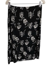 VTG 90s Y2K Jaclyn Smith Black White Floral Knee Length Skirt Flowy Dark Romance