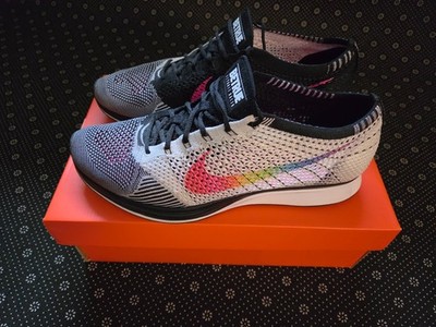 Nike Flyknit Racer ''Be True'' 2017 White Blk RAINBOW 902366-100 DS Men's 11.5