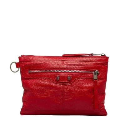 Authentic BALENCIAGA Classic Clip M Red Leather Clutch Bag 273021