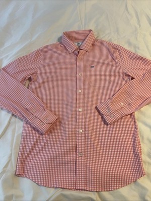 Southern Tide Intercoastal Dress Shirt-Boys XL 16 Gingham  Pink/coral/ White