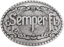 Vintage Design USMC Semper Fi Western Pewter Buckle MADE IN USA