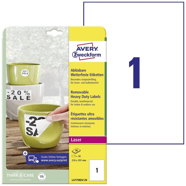 20Er Multipack Avery-Zweckform L4775REV-20 Folien-Etiketten 210 X 297 Mm Folie-image