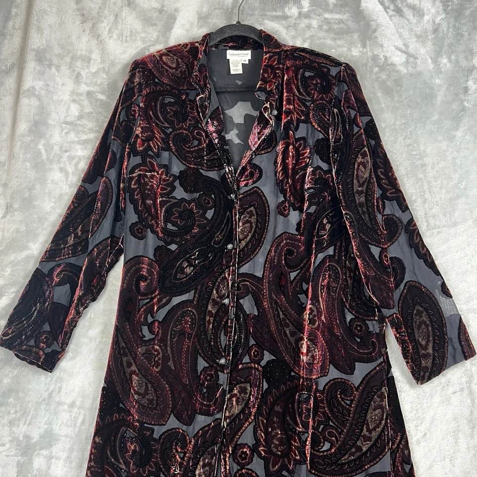 Coldwater Creek 女式 Burnout 天鹅绒掸子纽扣 L Pasley 异想天开的哥特式女巫 — 第 3/4 张图片