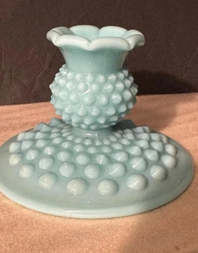 FENTON Hobnail Pastel Turquoise Candlestick Holder