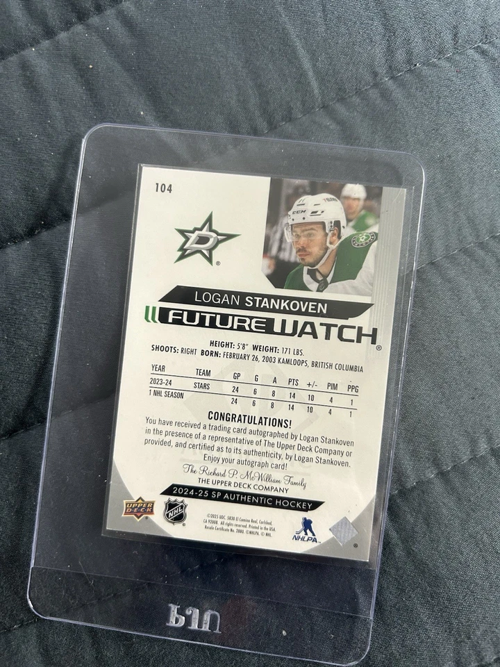 2024-25 SP Authentic Horizontal Future Watch Auto #104 Logan Stankoven  #/199 SP - Image 2 of 2