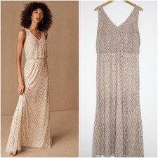 BHLDN Blaise Sequin Beaded Gown Dress Size 14 Anthropologie Formal Wedding