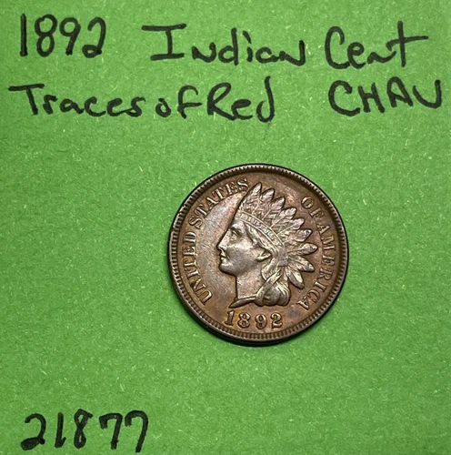 1892 Indian Head Cent / Penny 1c CH AU Choice About Uncirculated Traces Of Red