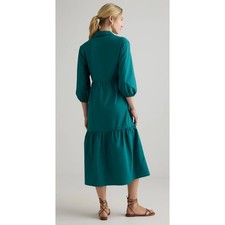 QUINCE 100% Organic Cotton Poplin Midi Tunic Dress in Garden Green Size S