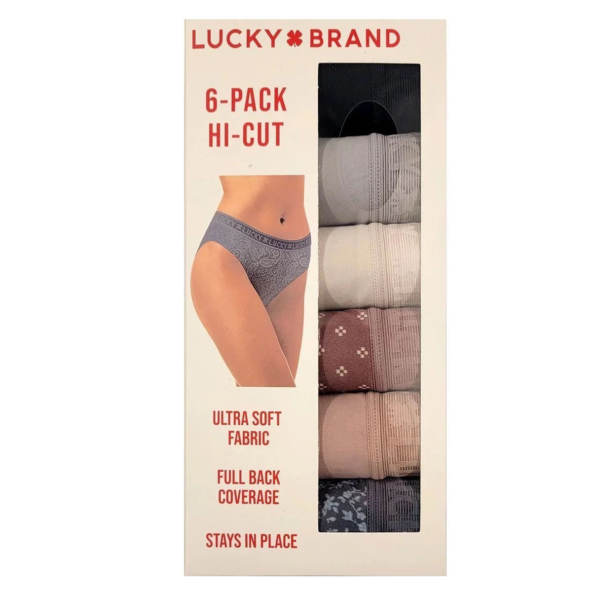 Lucky Brand Women's Underwear Hi Cut 6Pk Medium Full Back Coverage