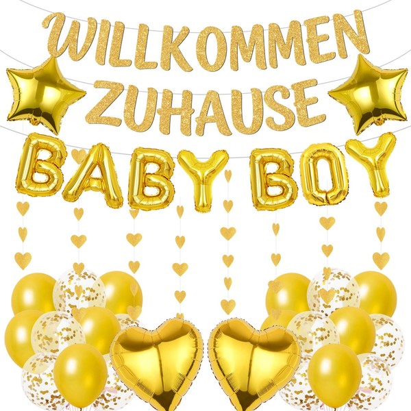 Willkommen-Zuhause-Baby-Folienballon-Girlande Junge Gold-image