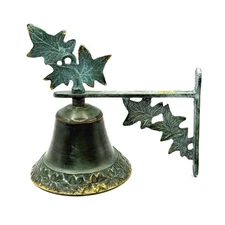 Vintage Brass Maple Leaves Dinner School Bell Wall Mount Rustic Farm Decorative