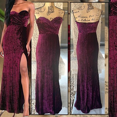 Lulus Plum Velvet Pleated Strapless Classy Sensation Maxi Dress Size S