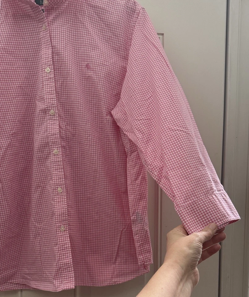 Camisa feminina Ralph Lauren xadrez rosa com botões tamanho 1x com mangas 3/4 - Imagem 4 de 4