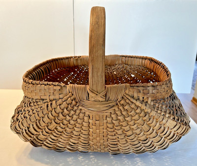 Vintage Handcrafted Large Woven Buttocks Basket Solid Handle