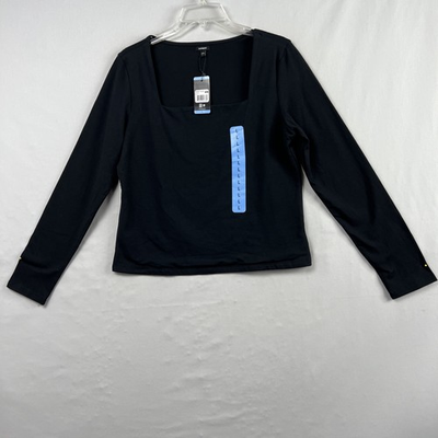 #ad #ad Express Top Black Women#x27;s Large Soft Square Neck Stretchy Minimalist Capsule New $17.85