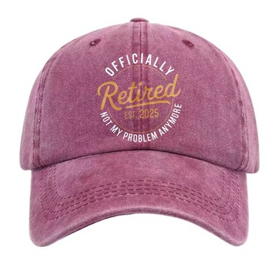 Officially Retired 2025 Washed Baseball Cap, Retirement Gift Hat for Adults