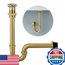 Heixutas Brass P Trap Bathroom Sink Stopper 1-1/4 Sink Drain Bottle Trap Set No