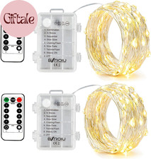 2 X Fairy Lights Battery Operated,Silver Wire Chains 8 Mode 16Ft/5Meter 50 Leds