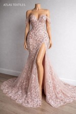 Sequin Lace Fabric Blush Pink Floral Embroidered Tulle Bridal Luxury