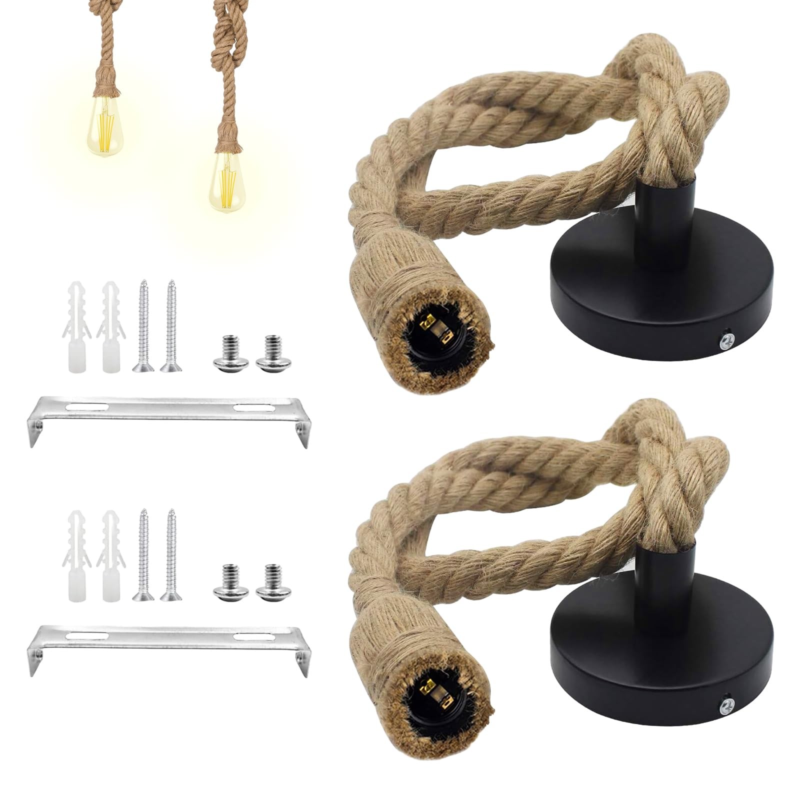 Suspension en corde tressée E27 luminaire haut de gamme 100cm pour lustre rétro chic
