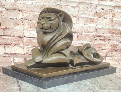 Bronze Statue Animal Abstract Modern Artwork Lion Sculpture by H. Moore Sale Art