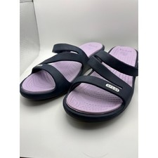Crocs Kadee II Slide Sandals Navy Purple Women US 8 Wedge Comfort