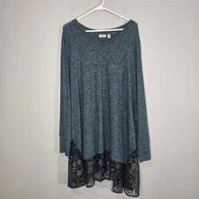 LOGO Lori Goldstein 2X Pull On Tunic Top Heathered  Tiered Lace Hem Lagenlook