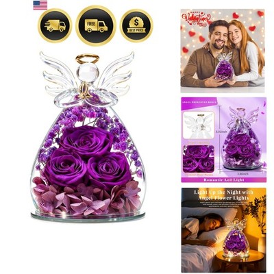 Stunning Angel Figurine with LED Lights & Preserved Rose - Lasting Love Gift