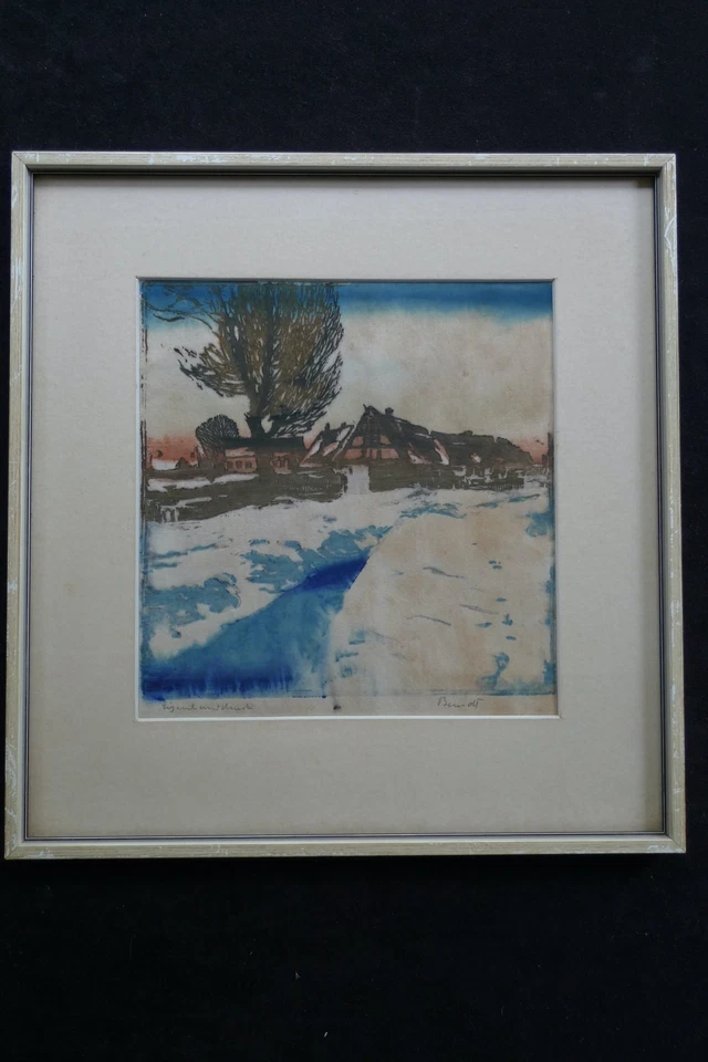 Siegfried Berndt 1880-1946 - Gehöft im Winter - Farbholzschnitt - Bild 2 von 4