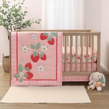 The Peanutshell Strawberry Sweet 3-Piece Baby Girl Crib Bedding Set   Pink