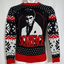 Scarface Tony Montana Holiday Black Red Fair Isle Knit Sweater Men's MEDIUM