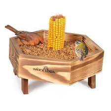 Ground Bird Feeder for Outdoors, Wooden Mesh Seed Tray for Bird Feeders, Brown