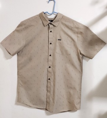 Volcom Gaffen Button Up Shirt Khaki Mens Large Short Sleeve Geometric Print