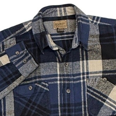 C.E. Schmidt Shirt Mens Large Blue Black Plaid Flannel Long Sleeve Button Up