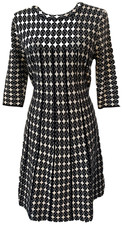 Elodie Athropologie Womens Sweater Dress Geometric Print Fit & Flare Black Large