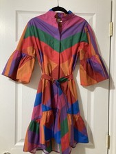 Farm Rio Amanda COLORFUL Mini Shirt Dress Ruffles Belted Size A