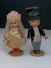 Antique 1920/30 Japan 4" Celluloid Kewpie Bride  Groom Wedding Cake Toppers-